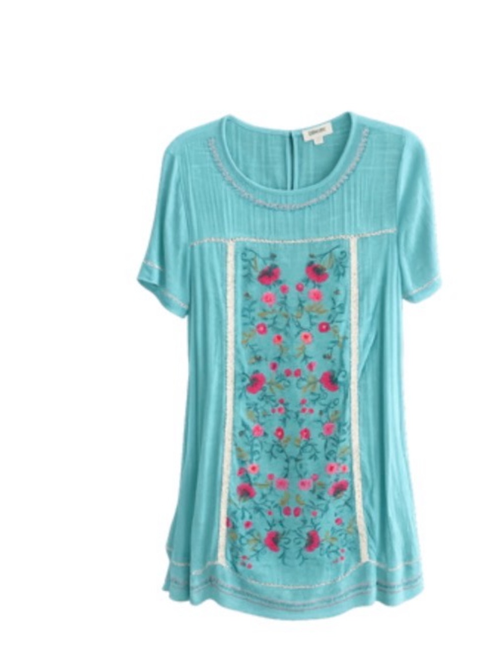 UMGEE Dreaming of Summer Embroidered Floral Scoop Neck Tunic - Aqua